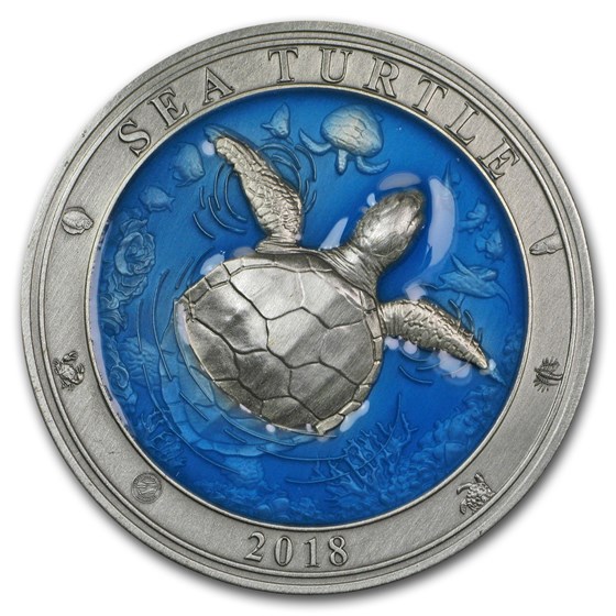 2018 Barbados 3 oz Silver Antique Underwater World (Sea Turtle) 2018 Barbados 3 oz Silver Antique Underwater World (Sea Turtle)